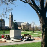 students on the arts quad in the summer sun