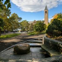 Cornell clock tower and Ho plaza in summer