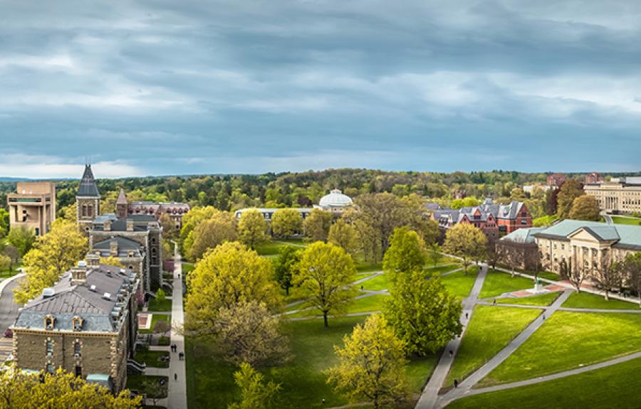 Aerial view of the Cornell Arts Quad