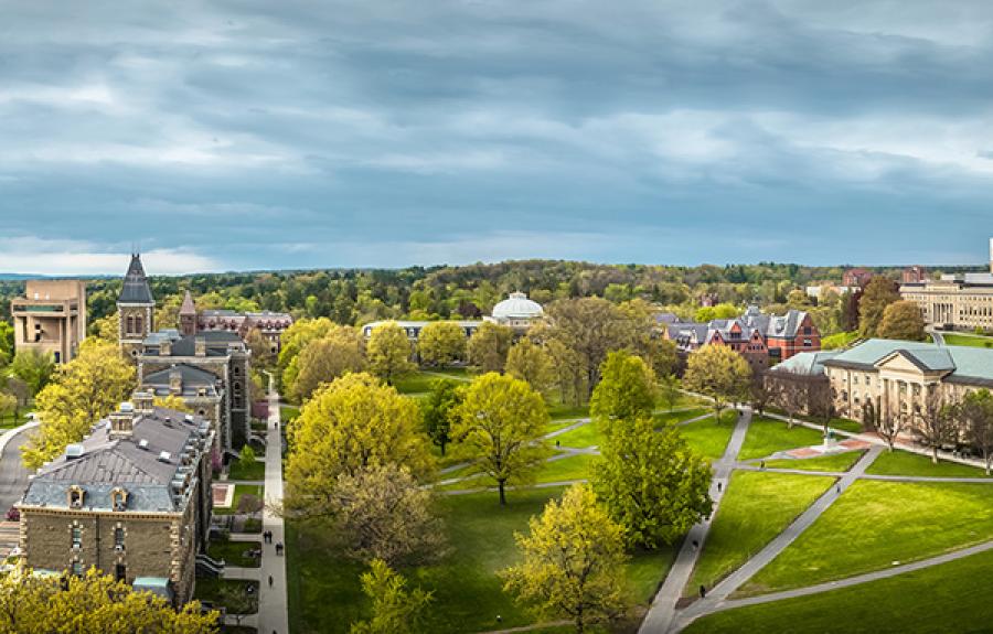 Aerial view of the Cornell Arts Quad