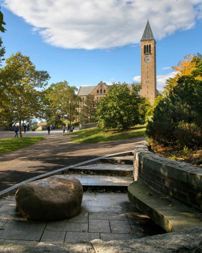 Cornell clock tower and Ho plaza in summer