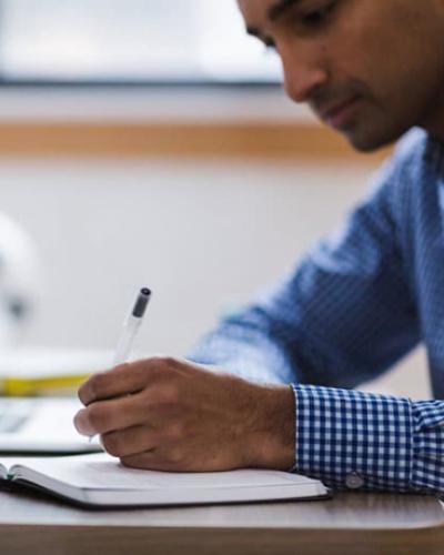 student working on laptop
